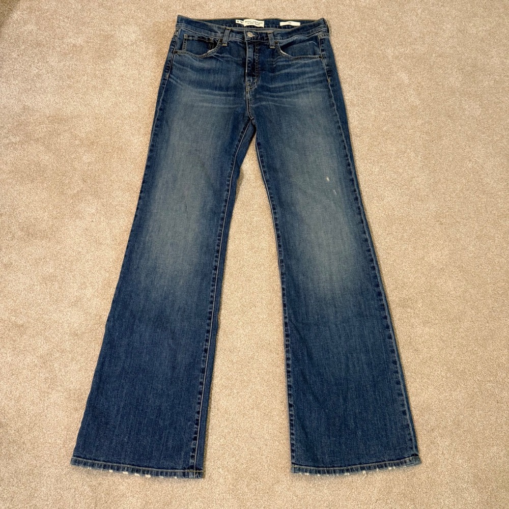 Nili Lotan Womens Celia Jeans 30 Blue Wide Leg Flare Distressed Made in USA Chic
